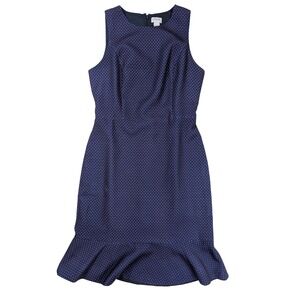 J. Crew‎ Blue White Polka Dot Sleeveless Flounce Hem Sheath Zip Women's Size 2